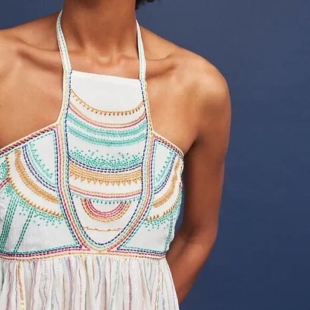 Colorful Embroidered Halter Dress